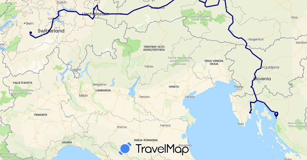 TravelMap itinerary: driving in Switzerland, Croatia (Europe)